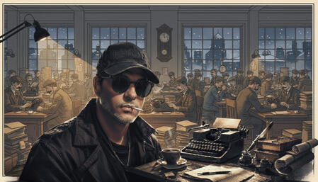 "Cabecera oficial del Archivo de Evidencias de Juan Carlos Vásquez (2000-2026). Imagen de estética neo-noir con una máquina de escribir clásica, representando el registro literario de realismo sucio, crónica urbana y narrativa existencial."