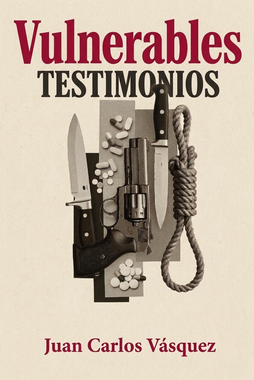 EVIDENCIA_02: VULNERABLES (RETRATO DE LA PERIFERIA) "Portada del libro Vulnerables de Juan Carlos Vásquez. Crónica y relato sobre la violencia, el alcohol y la supervivencia en los submundos de Nueva York y San Francisco. Realismo sucio y narrativa iconoclasta."