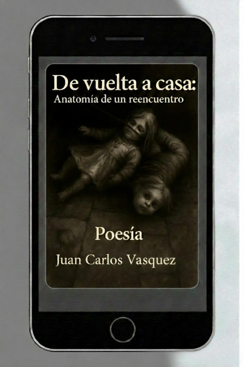 "Portada del libro De vuelta a casa: Anatomía de un reencuentro de Juan Carlos Vásquez. Poesía completa que reúne textos de 1997-2002 y 2025. Una obra sobre la memoria, la herida y el reencuentro con el pasado."